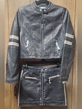 Kohl's Vintage Black Moto Jacket and Skirt Set
